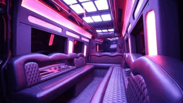Interior of Charter Bus Company New York's 14 Passenger Sprinter Limousine in New York